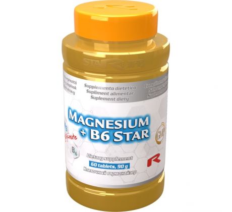 MAGNESIUM + B6 STAR STAR - zníženie únavy, bolesti hlavy, podpora imunity a nerovej sústavy. Starlife 60 tabliet