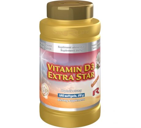 VITAMIN D3 EXTRA STAR - využitie vápnika a fosforu v organizme, Starlife, 120 kapsúl
