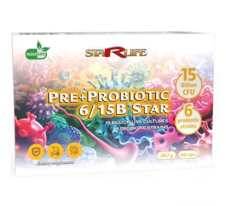 PRE+PROBIOTIC 6/15B STAR - prevencia pre vytvorenie (udržanie) zdravého mikrobiómu, Starlife 60 kapsúl